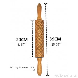 D-Sun Wooden Laser Engraved Rolling Pin with Crossed Lines Pattern for Embossed Cookies - 15.3 Inch Length with Handle - B01L1OSINE